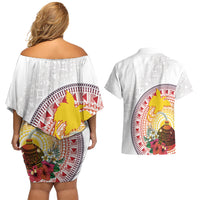 Hapi De Bilong Indipendens Papua New Guinea Couples Matching Off Shoulder Short Dress and Hawaiian Shirt PNG Lime Pot