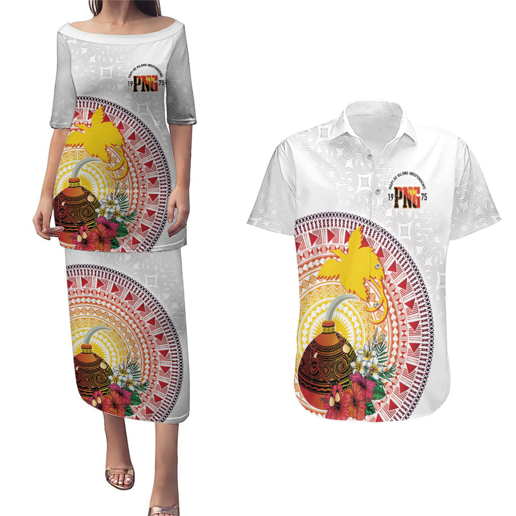Hapi De Bilong Indipendens Papua New Guinea Couples Matching Puletasi and Hawaiian Shirt PNG Lime Pot