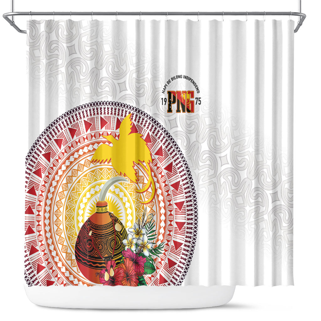 Hapi De Bilong Indipendens Papua New Guinea Shower Curtain PNG Lime Pot LT7 White - Polynesian Pride