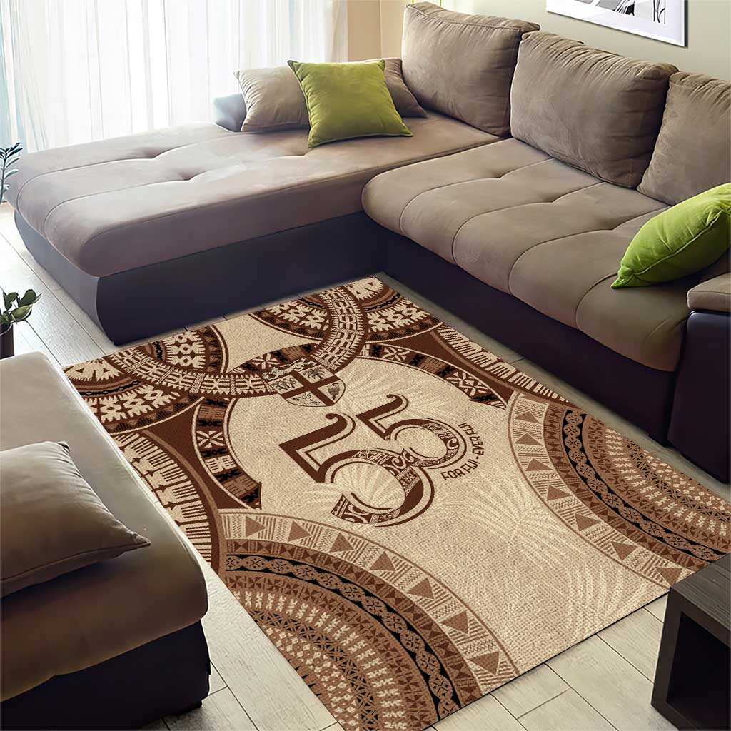 Bula Fiji Day 55th Anniversary Masi Tapa Area Rug Emerald Jubilee - Beige - Polynesian Pride