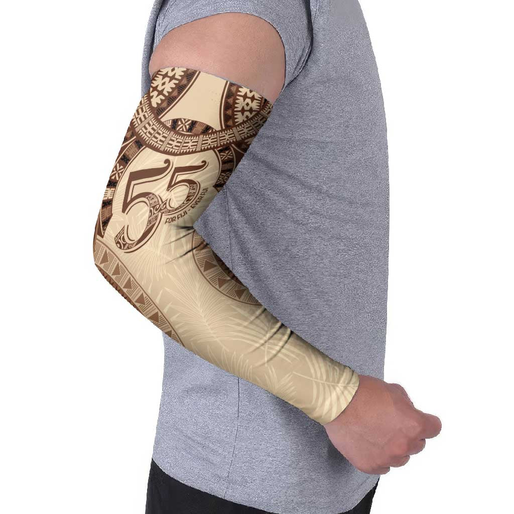 Bula Fiji Day 55th Anniversary Masi Tapa Arm Sleeves Emerald Jubilee - Beige - Polynesian Pride
