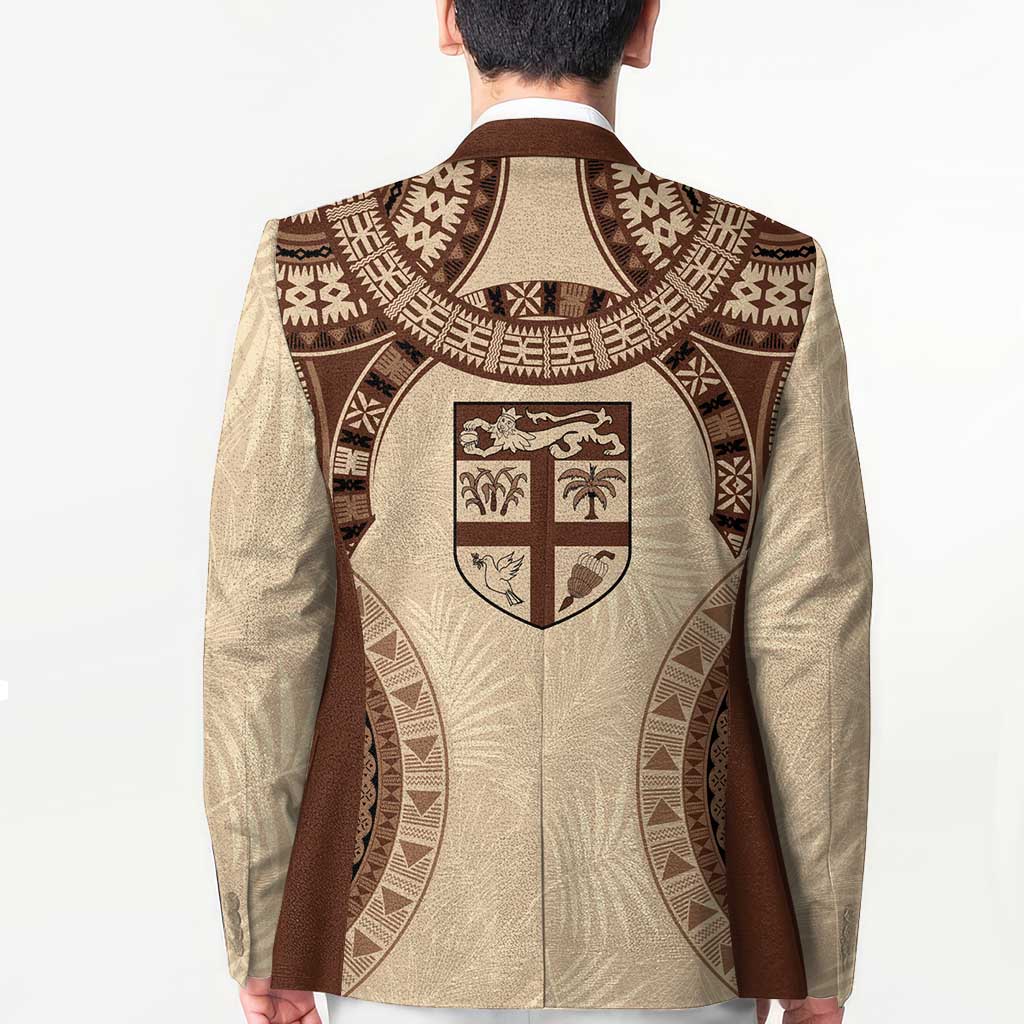 Bula Fiji Day 55th Anniversary Masi Tapa Blazer Emerald Jubilee - Beige - Polynesian Pride