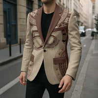 Bula Fiji Day 55th Anniversary Masi Tapa Blazer Emerald Jubilee - Beige - Polynesian Pride