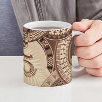 Bula Fiji Day 55th Anniversary Masi Tapa Ceramic Mug Emerald Jubilee - Beige - Polynesian Pride