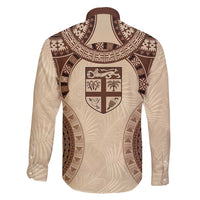 Bula Fiji Day 55th Anniversary Masi Tapa Family Matching Long Sleeve Bodycon Dress and Hawaiian Shirt Emerald Jubilee - Beige - Polynesian Pride