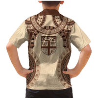 Bula Fiji Day 55th Anniversary Masi Tapa Family Matching Mermaid Dress and Hawaiian Shirt Emerald Jubilee - Beige - Polynesian Pride