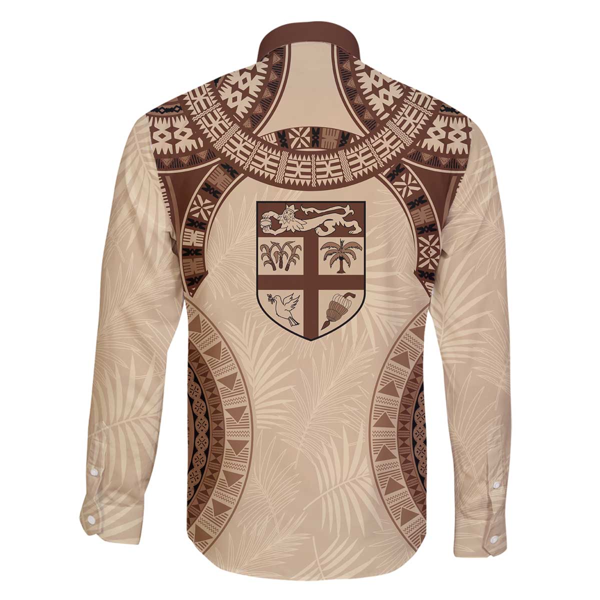 Bula Fiji Day 55th Anniversary Masi Tapa Family Matching Off The Shoulder Long Sleeve Dress and Hawaiian Shirt Emerald Jubilee - Beige - Polynesian Pride