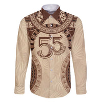 Bula Fiji Day 55th Anniversary Masi Tapa Family Matching Short Sleeve Bodycon Dress and Hawaiian Shirt Emerald Jubilee - Beige - Polynesian Pride