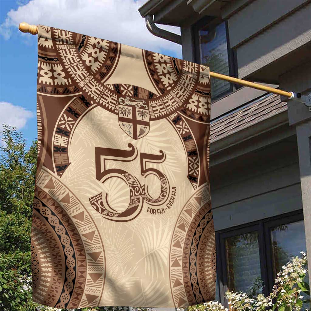 Bula Fiji Day 55th Anniversary Masi Tapa Garden Flag Emerald Jubilee - Beige - Polynesian Pride