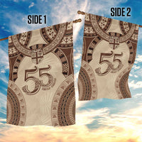 Bula Fiji Day 55th Anniversary Masi Tapa Garden Flag Emerald Jubilee - Beige - Polynesian Pride