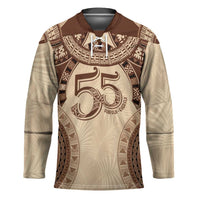 Bula Fiji Day 55th Anniversary Masi Tapa Hockey Jersey Emerald Jubilee - Beige - Polynesian Pride