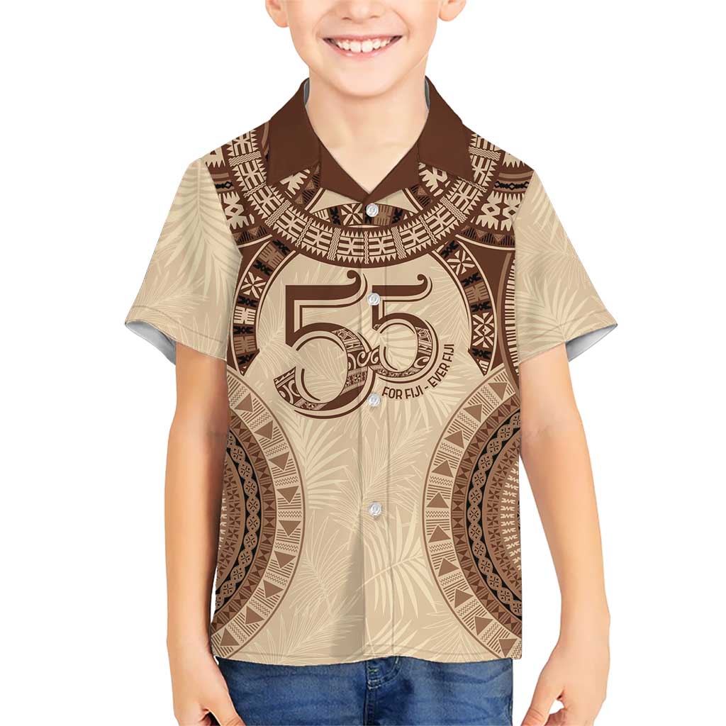 Bula Fiji Day 55th Anniversary Masi Tapa Kid Hawaiian Shirt Emerald Jubilee - Beige - Polynesian Pride