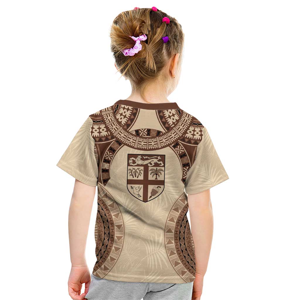 Bula Fiji Day 55th Anniversary Masi Tapa Kid T Shirt Emerald Jubilee - Beige - Polynesian Pride