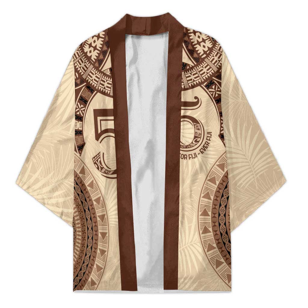 Bula Fiji Day 55th Anniversary Masi Tapa Kimono Emerald Jubilee - Beige - Polynesian Pride