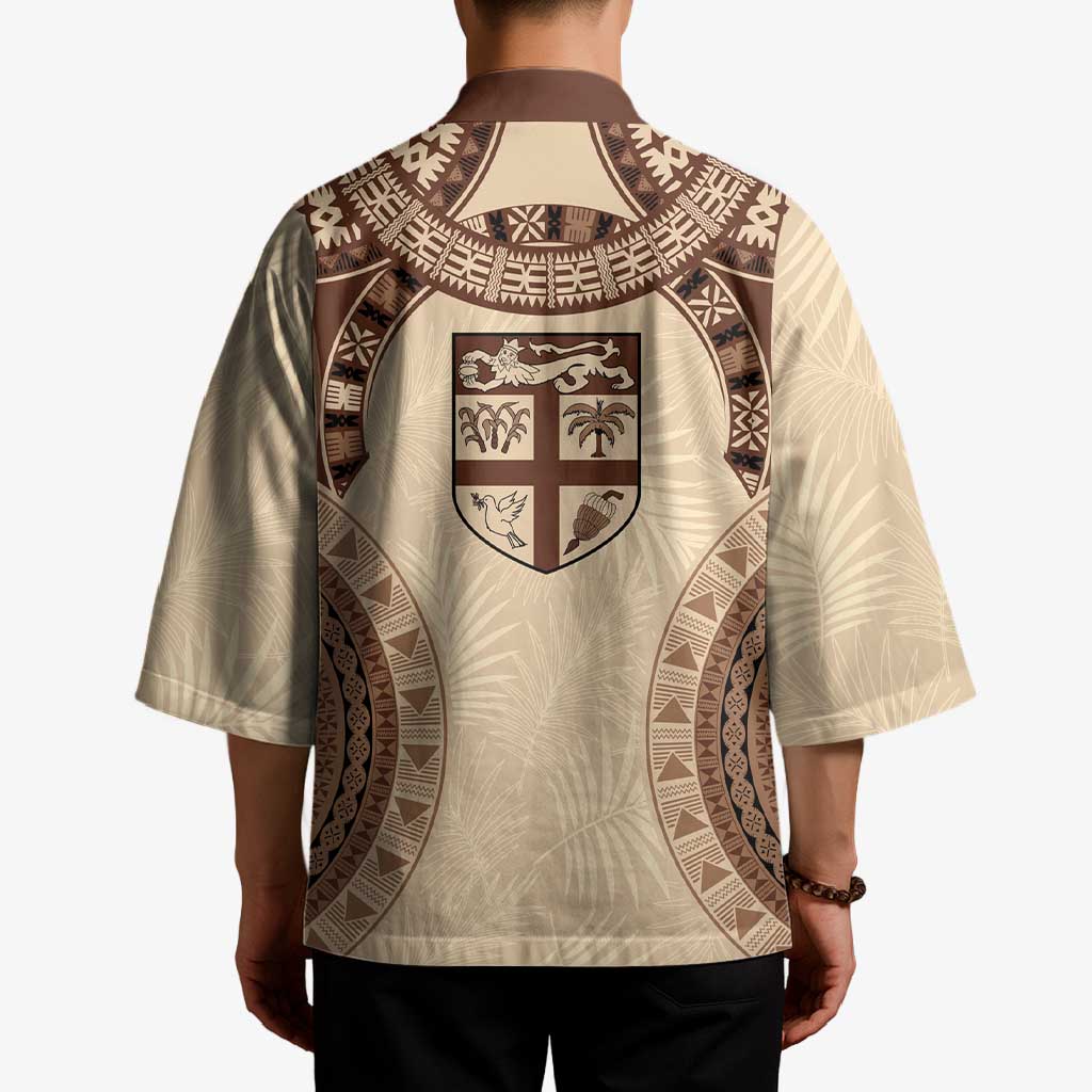 Bula Fiji Day 55th Anniversary Masi Tapa Kimono Emerald Jubilee - Beige - Polynesian Pride