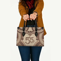 Bula Fiji Day 55th Anniversary Masi Tapa Leather Bag Emerald Jubilee - Beige - Polynesian Pride