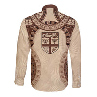 Bula Fiji Day 55th Anniversary Masi Tapa Long Sleeve Button Shirt Emerald Jubilee - Beige - Polynesian Pride