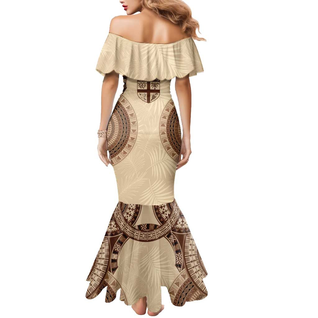 Bula Fiji Day 55th Anniversary Masi Tapa Mermaid Dress Emerald Jubilee - Beige - Polynesian Pride