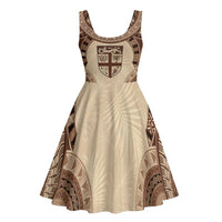 Bula Fiji Day 55th Anniversary Masi Tapa Midi Dress Emerald Jubilee - Beige - Polynesian Pride