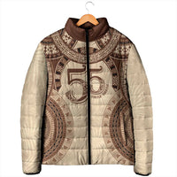 Bula Fiji Day 55th Anniversary Masi Tapa Padded Jacket Emerald Jubilee - Beige - Polynesian Pride