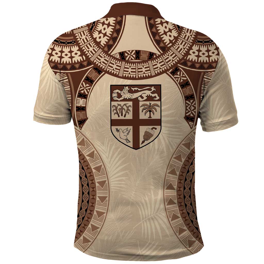 Bula Fiji Day 55th Anniversary Masi Tapa Polo Shirt Emerald Jubilee - Beige - Polynesian Pride