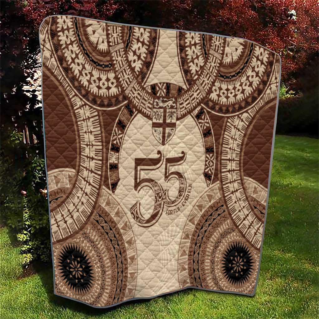 Bula Fiji Day 55th Anniversary Masi Tapa Quilt Emerald Jubilee - Beige - Polynesian Pride