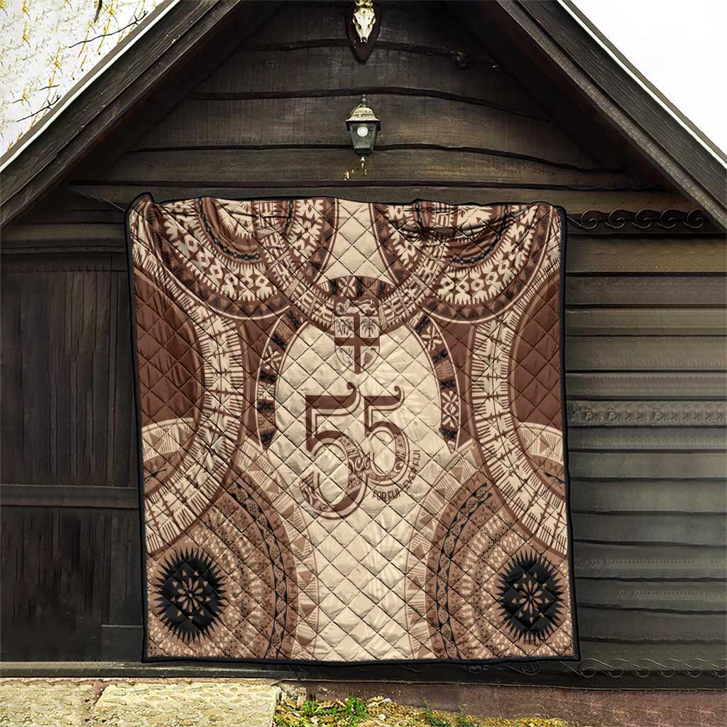 Bula Fiji Day 55th Anniversary Masi Tapa Quilt Emerald Jubilee - Beige - Polynesian Pride