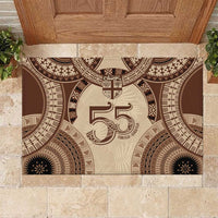 Bula Fiji Day 55th Anniversary Masi Tapa Rubber Doormat Emerald Jubilee - Beige - Polynesian Pride