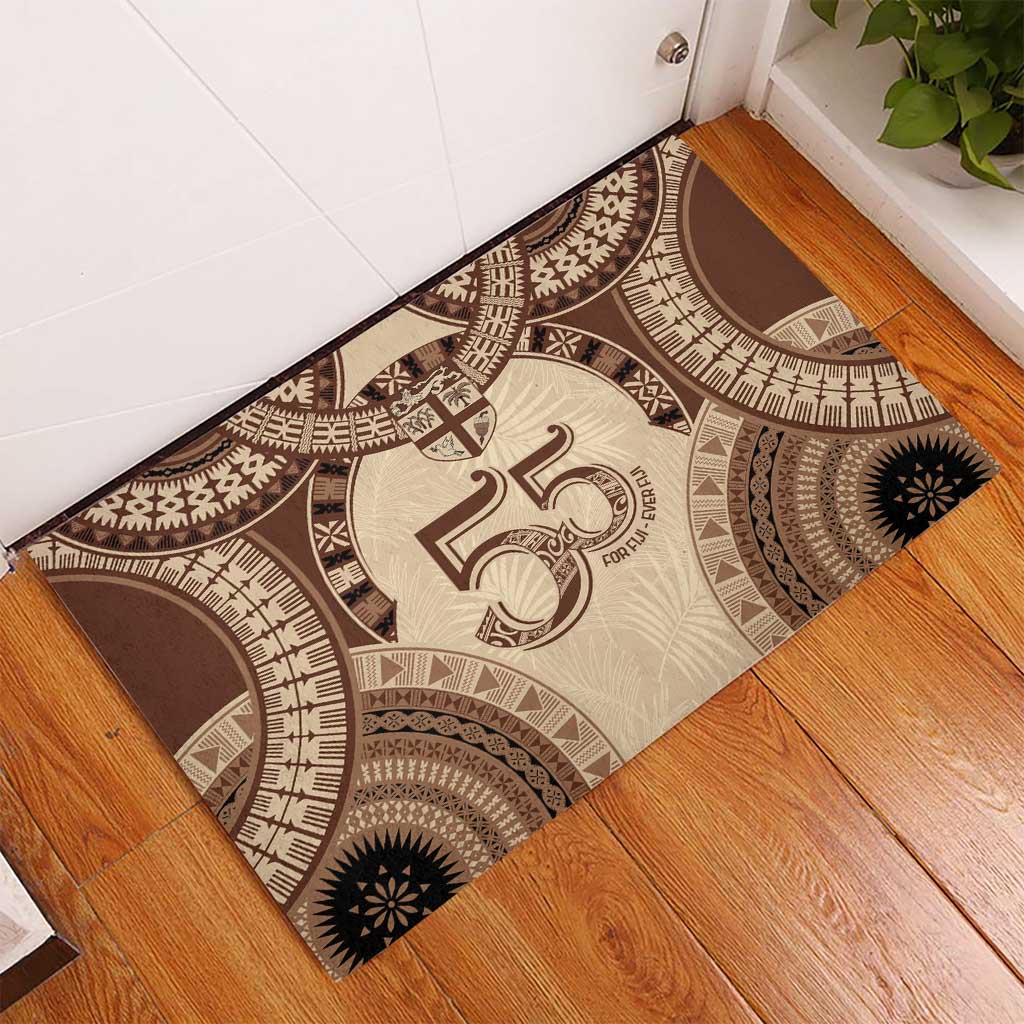 Bula Fiji Day 55th Anniversary Masi Tapa Rubber Doormat Emerald Jubilee - Beige - Polynesian Pride