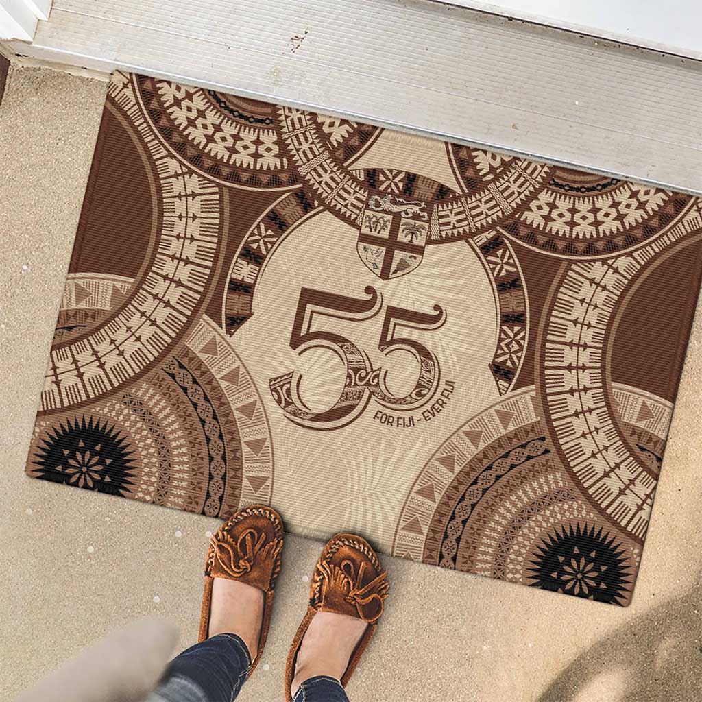 Bula Fiji Day 55th Anniversary Masi Tapa Rubber Doormat Emerald Jubilee - Beige - Polynesian Pride