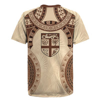 Bula Fiji Day 55th Anniversary Masi Tapa Rugby Jersey Emerald Jubilee - Beige - Polynesian Pride
