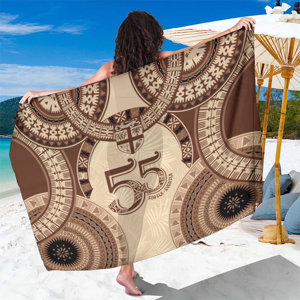 Bula Fiji Day 55th Anniversary Masi Tapa Sarong Emerald Jubilee - Beige - Polynesian Pride