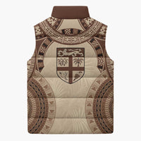 Bula Fiji Day 55th Anniversary Masi Tapa Sleeveless Puffer Jacket Emerald Jubilee - Beige - Polynesian Pride