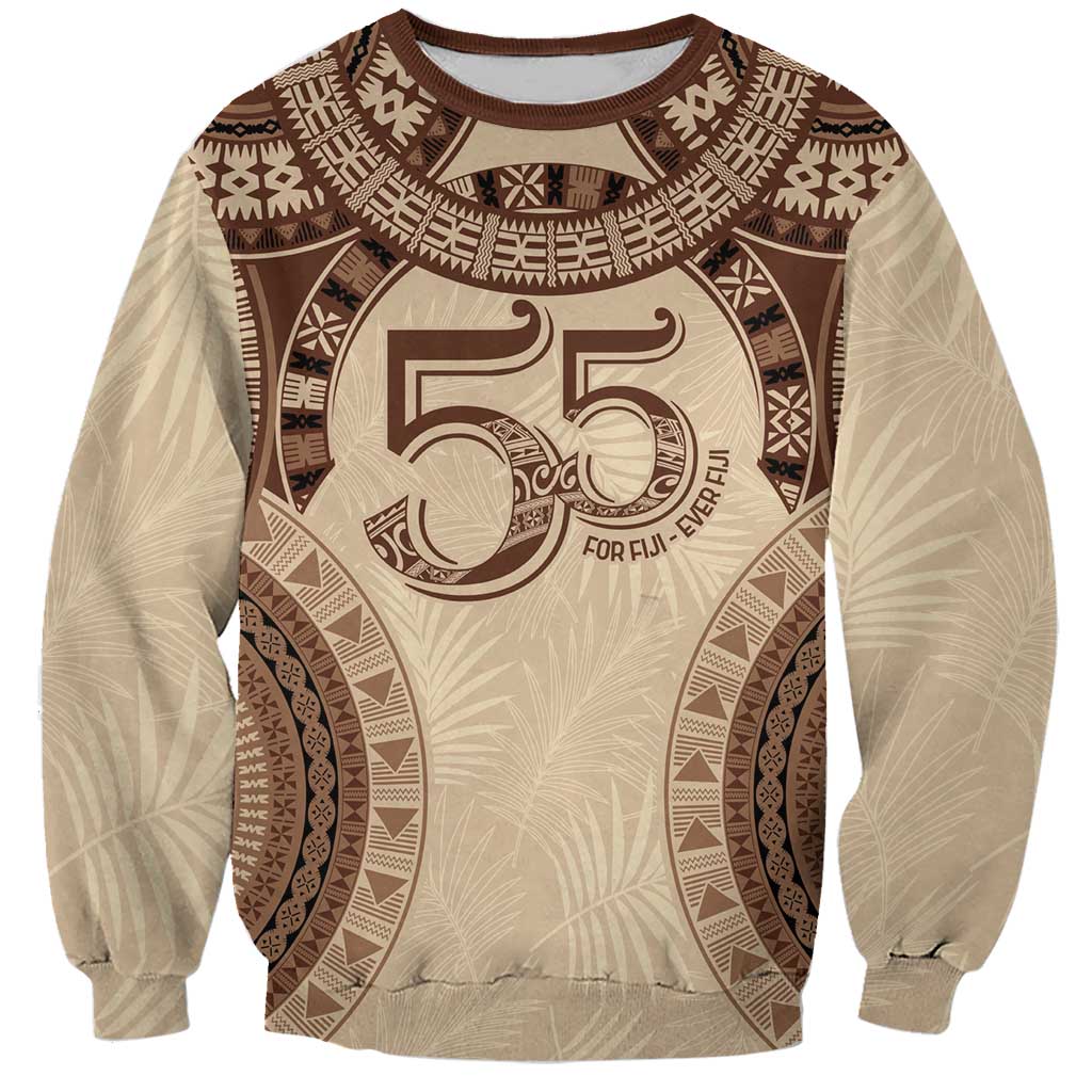 Bula Fiji Day 55th Anniversary Masi Tapa Sweatshirt Emerald Jubilee - Beige - Polynesian Pride