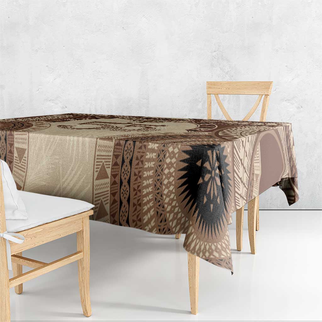 Bula Fiji Day 55th Anniversary Masi Tapa Tablecloth Emerald Jubilee - Beige - Polynesian Pride