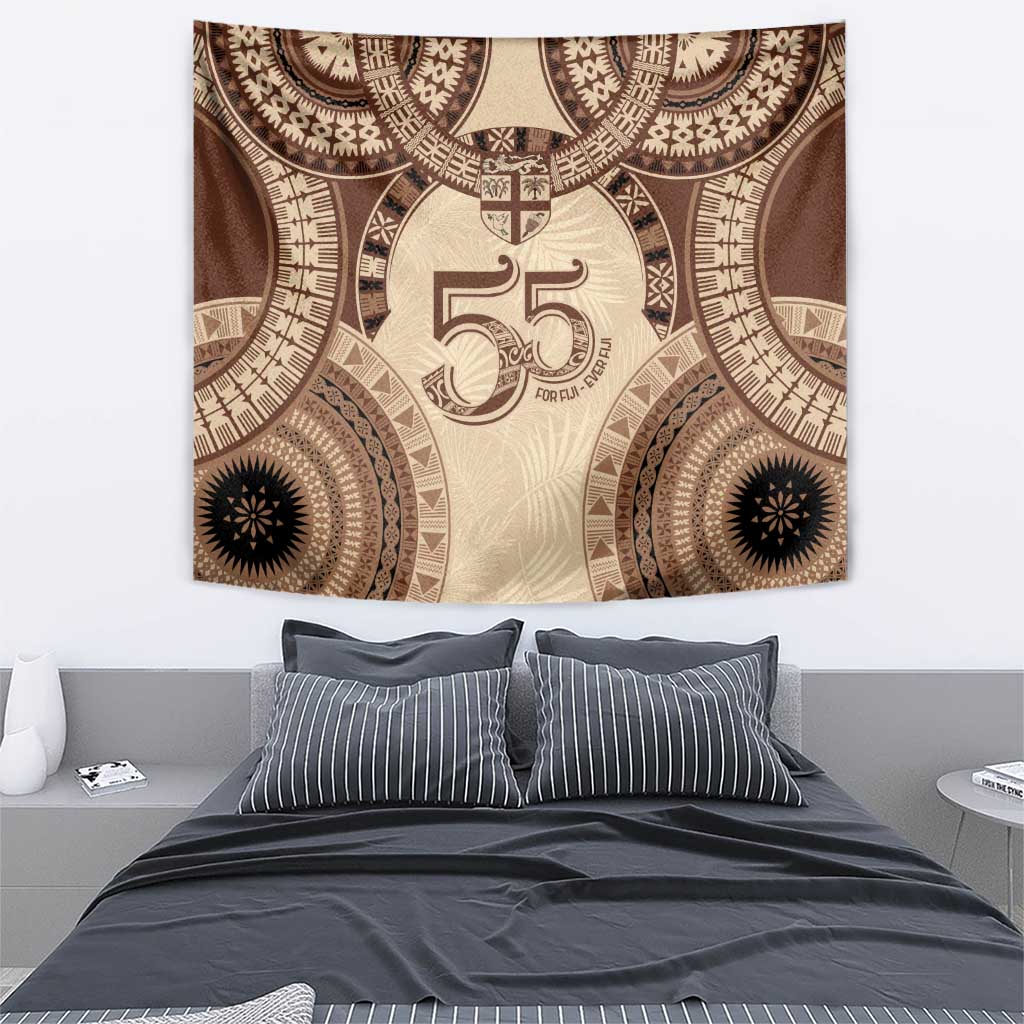 Bula Fiji Day 55th Anniversary Masi Tapa Tapestry Emerald Jubilee - Beige - Polynesian Pride