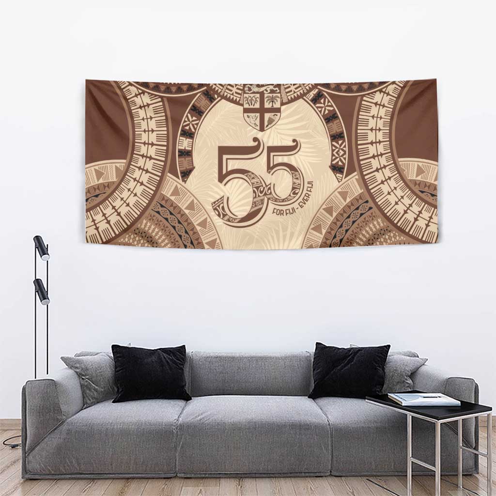 Bula Fiji Day 55th Anniversary Masi Tapa Tapestry Emerald Jubilee - Beige - Polynesian Pride