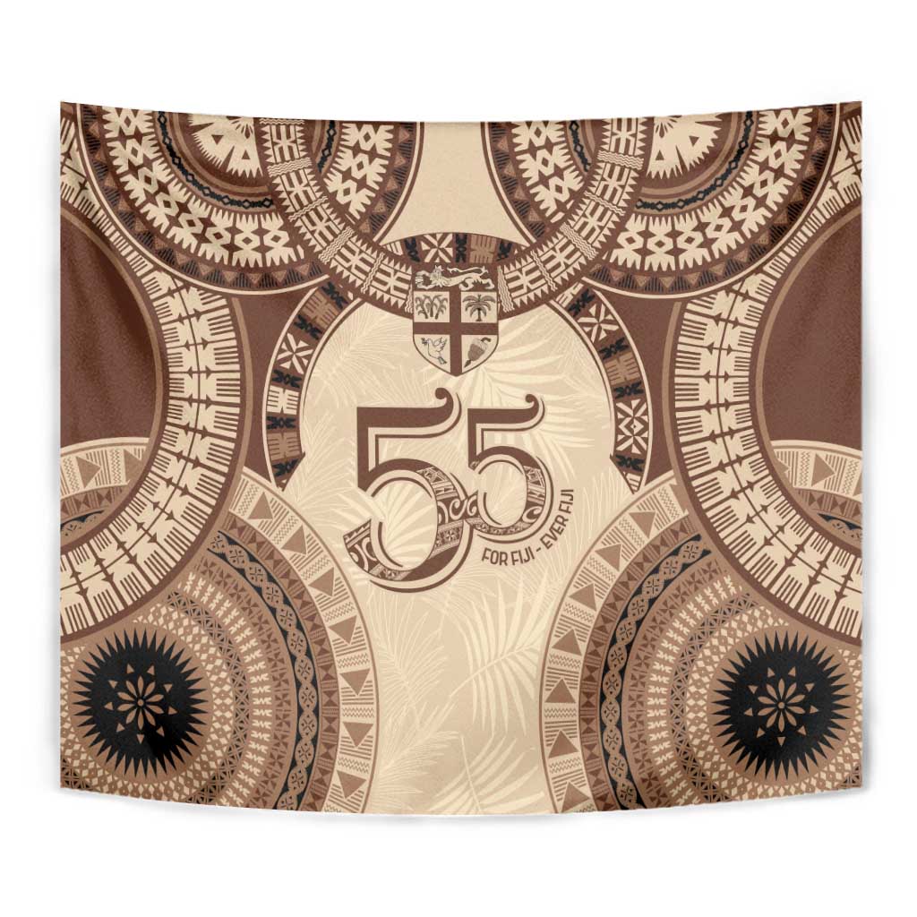 Bula Fiji Day 55th Anniversary Masi Tapa Tapestry Emerald Jubilee - Beige - Polynesian Pride