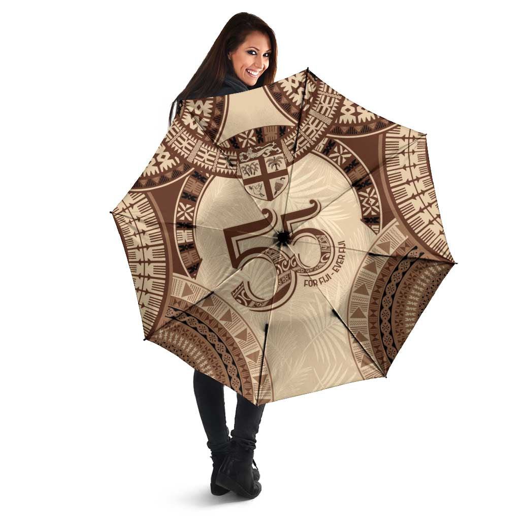 Bula Fiji Day 55th Anniversary Masi Tapa Umbrella Emerald Jubilee - Beige - Polynesian Pride