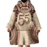 Bula Fiji Day 55th Anniversary Masi Tapa Wearable Blanket Hoodie Emerald Jubilee - Beige - Polynesian Pride