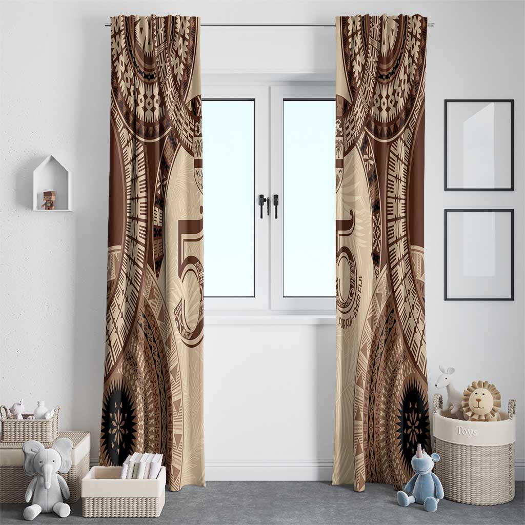 Bula Fiji Day 55th Anniversary Masi Tapa Window Curtain Emerald Jubilee - Beige - Polynesian Pride