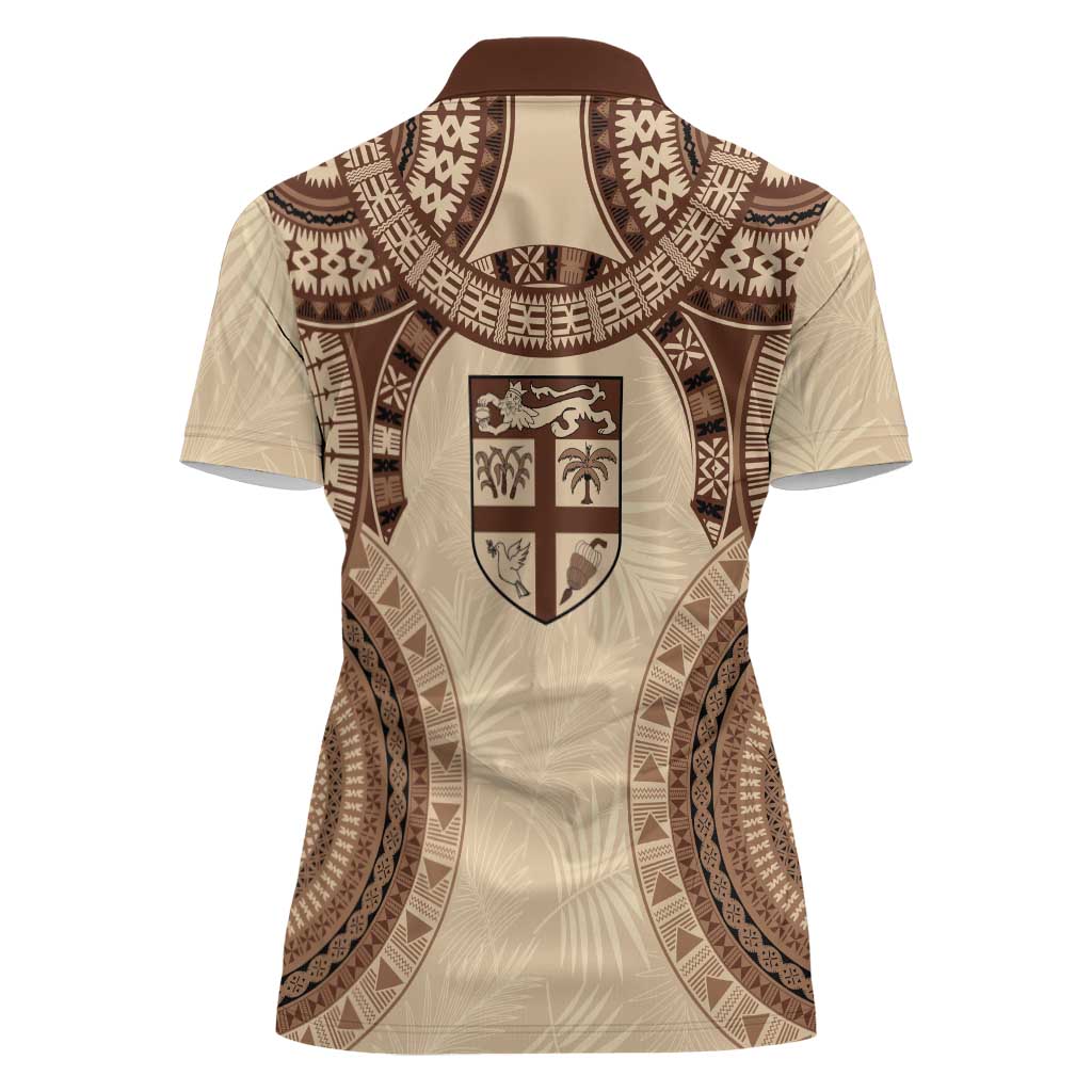 Bula Fiji Day 55th Anniversary Masi Tapa Women Polo Shirt Emerald Jubilee - Beige - Polynesian Pride