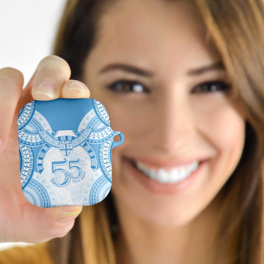 Bula Fiji Day 55th Anniversary Masi Tapa AirPods Case Emerald Jubilee - Turquoise - Polynesian Pride