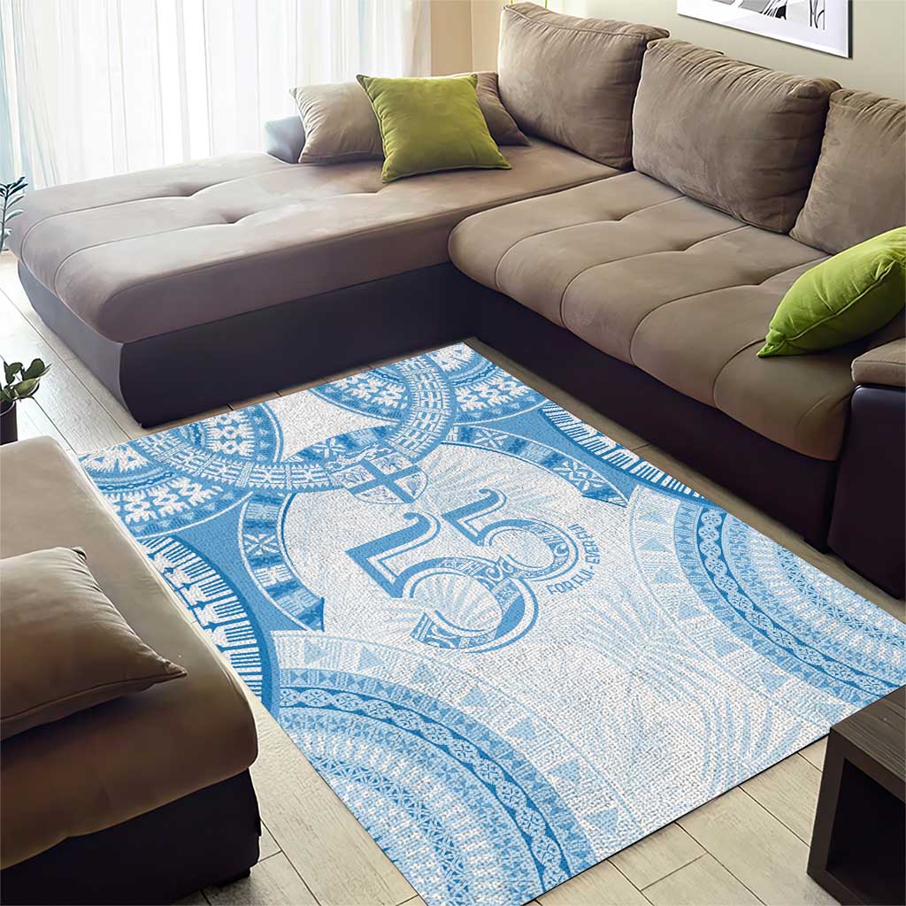 Bula Fiji Day 55th Anniversary Masi Tapa Area Rug Emerald Jubilee - Turquoise - Polynesian Pride