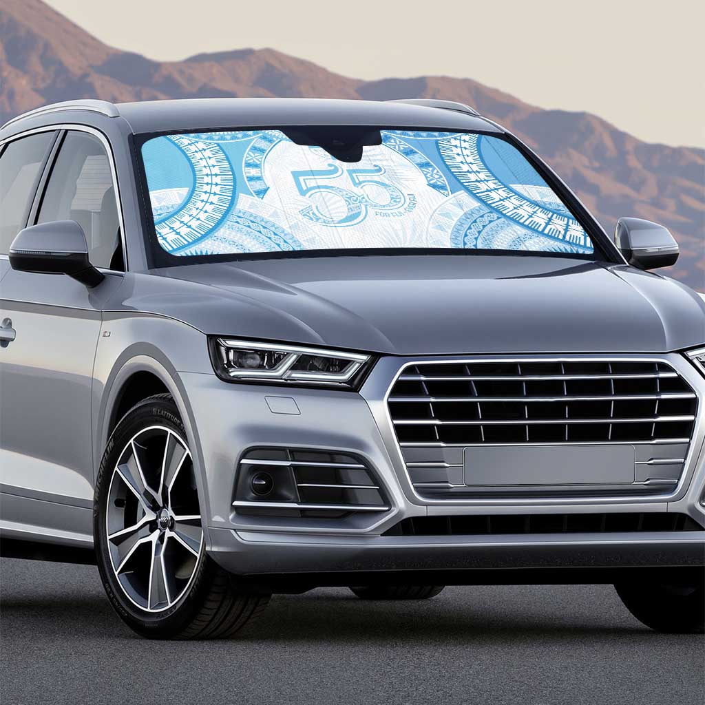 Bula Fiji Day 55th Anniversary Masi Tapa Auto Sun Shade Emerald Jubilee - Turquoise - Polynesian Pride