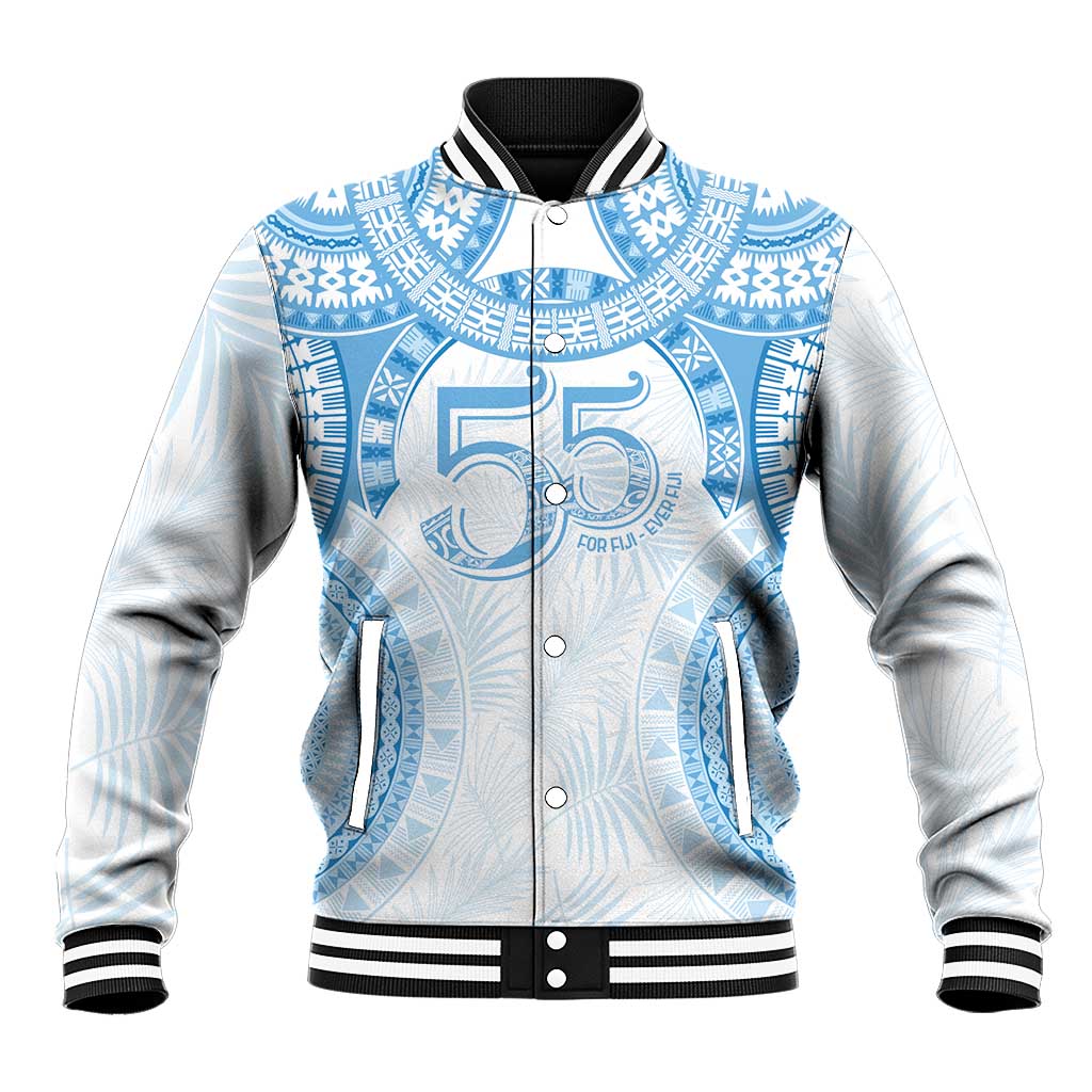 Bula Fiji Day 55th Anniversary Masi Tapa Baseball Jacket Emerald Jubilee - Turquoise - Polynesian Pride