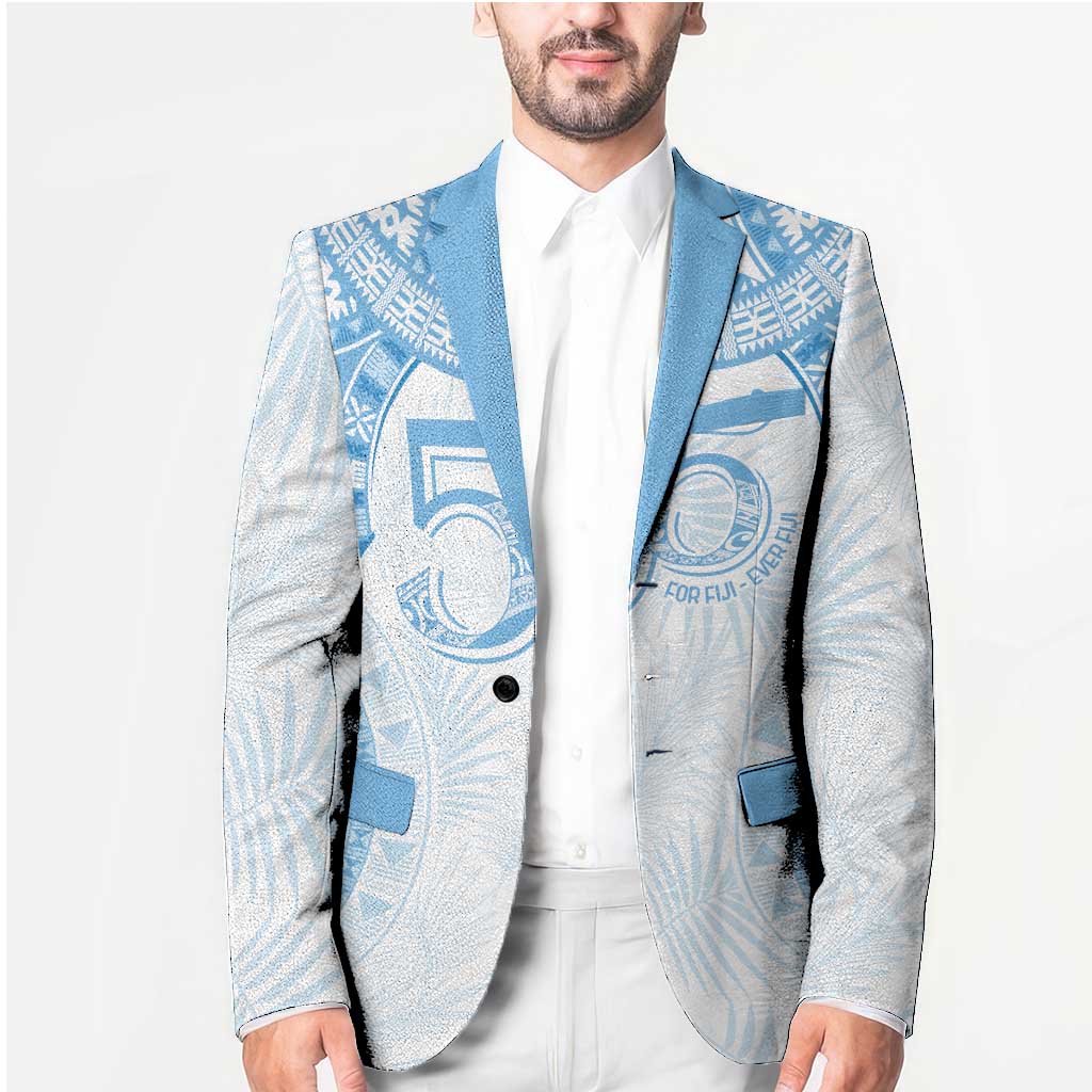 Bula Fiji Day 55th Anniversary Masi Tapa Blazer Emerald Jubilee - Turquoise - Polynesian Pride