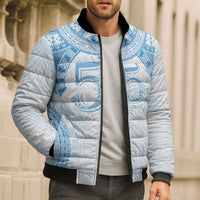 Bula Fiji Day 55th Anniversary Masi Tapa Bomber Puffer Jacket Emerald Jubilee - Turquoise - Polynesian Pride