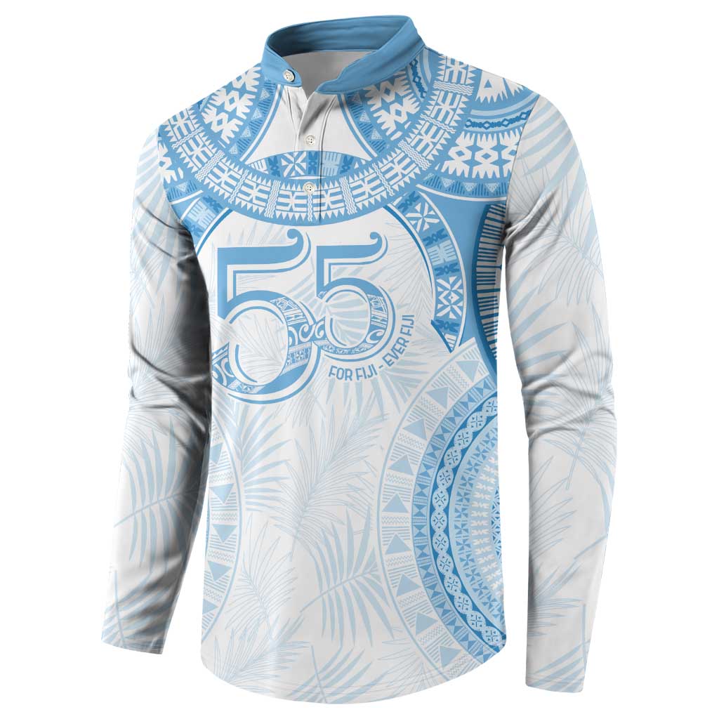 Bula Fiji Day 55th Anniversary Masi Tapa Button Sweatshirt Emerald Jubilee - Turquoise - Polynesian Pride