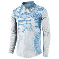 Bula Fiji Day 55th Anniversary Masi Tapa Button Sweatshirt Emerald Jubilee - Turquoise - Polynesian Pride